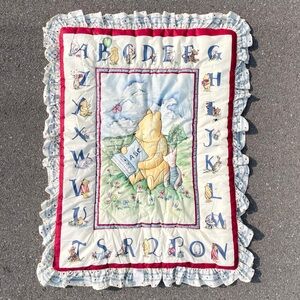 Vtg 90s Disney Classic Winnie the Pooh ABC Alphabet Baby Quilt Comforter Ruffle